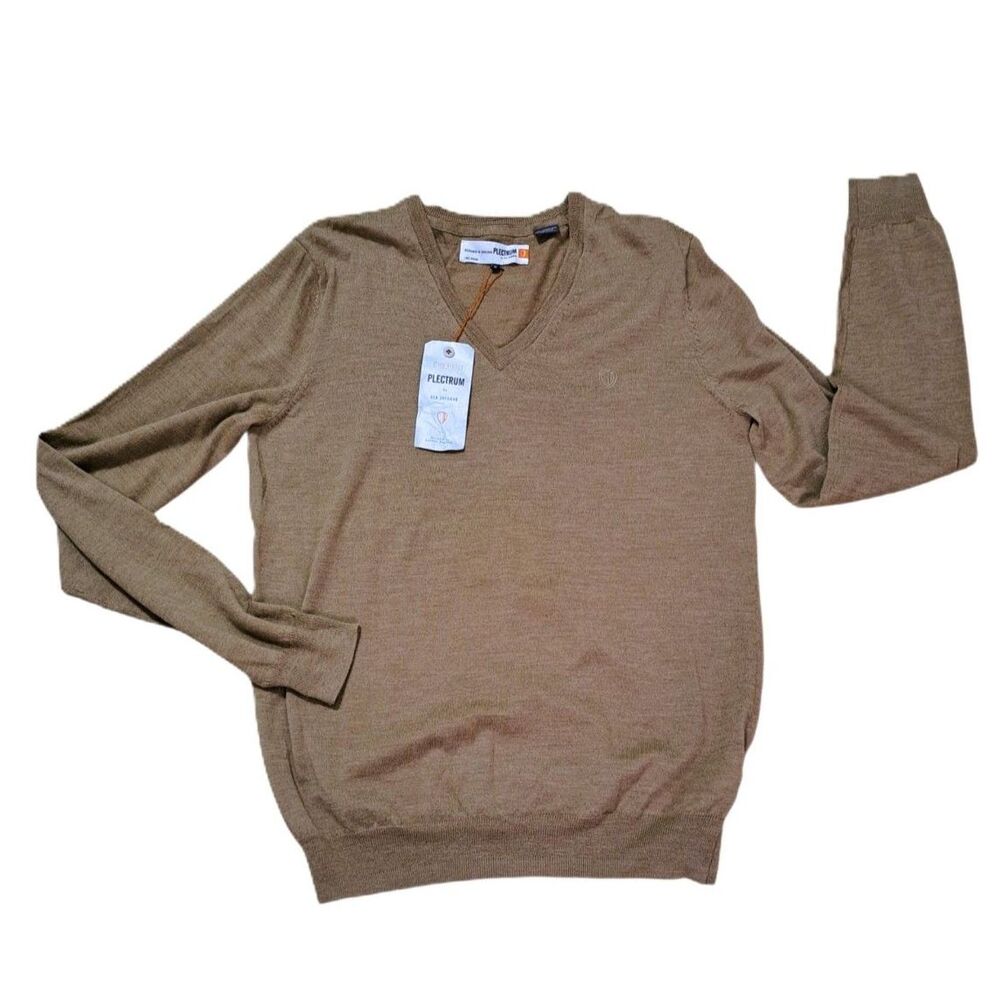 Plectrum Ben Sherman Men's Camel Long Sleeve Knit Merino Wool Pullover Sweater M